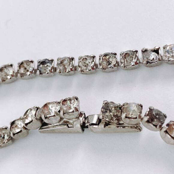 VTG Signed Carol Deb 1950s Cocktail Rhinestone Bib Necklace Silver Tone Elegant - Picture 7 of 15